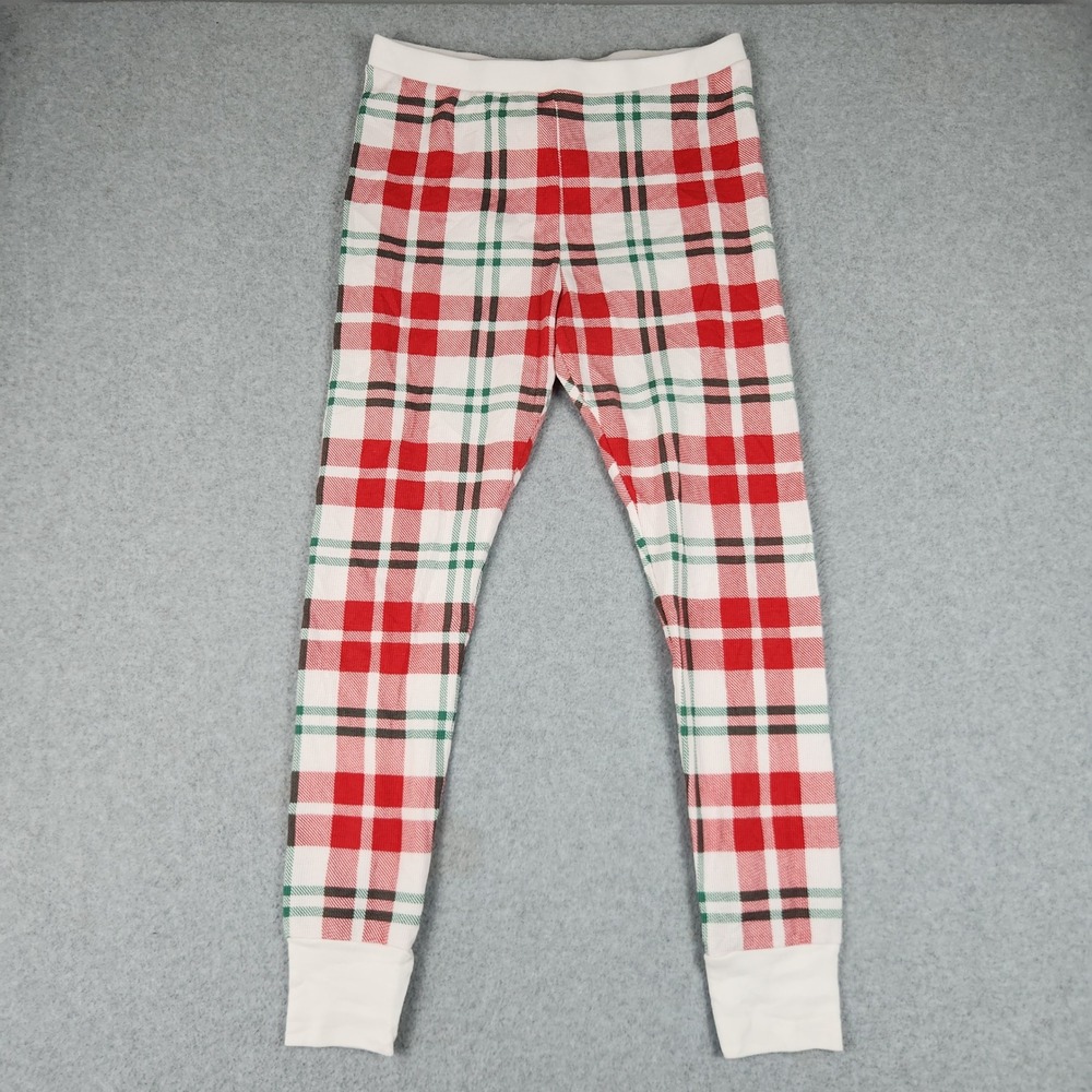 Old Navy Pajama Pants Womens Large Red White Plaid Thermal Waffle Knit Holiday
